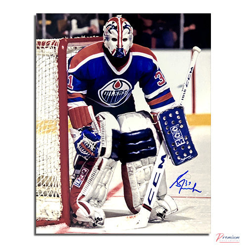 Grant Fuhr Edmonton Oilers Signed 8x10 Photograph Against the Post