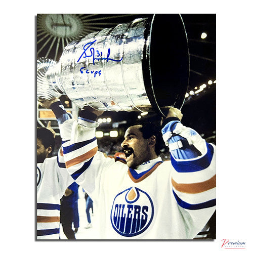 Grant Fuhr Edmonton Oilers Signed 8x10 Photograph Stanley Cup Celebraion w/ 5 Cups Inscription