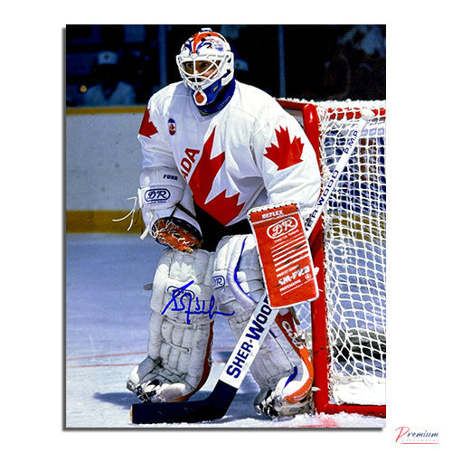 Grant Fuhr Team Canada Signed 8x10 Photograph Against the Post