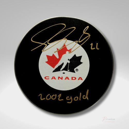 Simon Gagne Team Canada Signed Puck w/ 2002 Gold Inscription