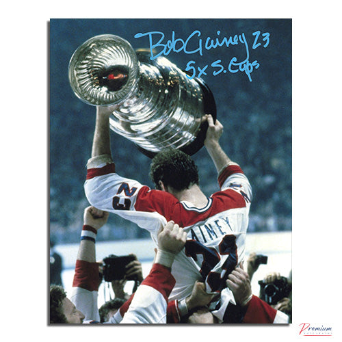 Bob Gainey Montreal Canadiens Signed 8x10 Photograph Famous Stanley Cup w/ 5x S. Cups Inscription