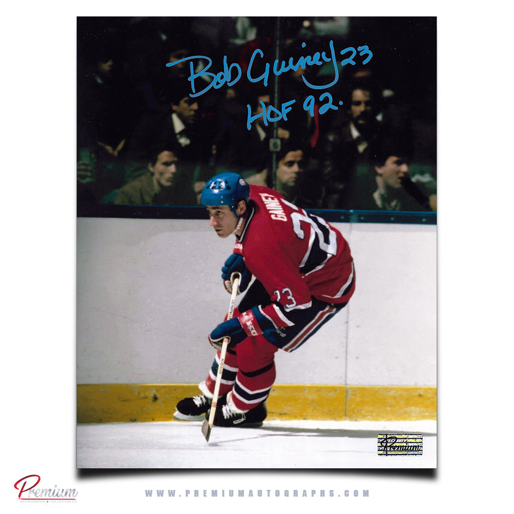 Bob Gainey Montreal Canadiens Signed 8x10 Photograph w/ HOF 92 Inscription Along the Boards
