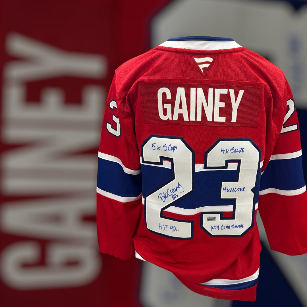 Bob Gainey Montreal Canadiens Fanatics Autographed Jersey w/ 5 great career Inscriptions