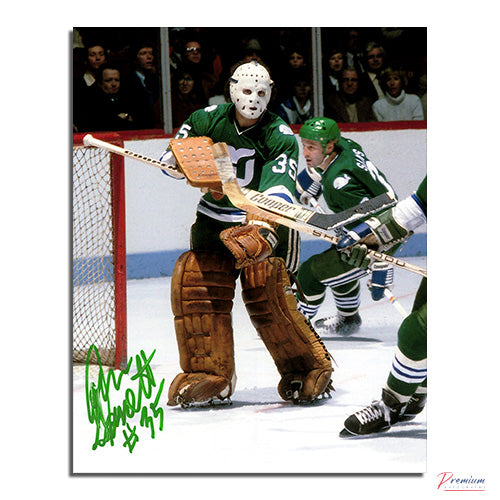 John Garrett Hartford Whalers Signed 8x10 Photograph Clearing the Puck