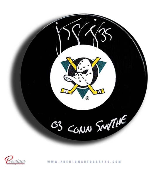 J.S. Giguere Anaheim Ducks Autographed Puck /w 03 Conn Smythe Inscription