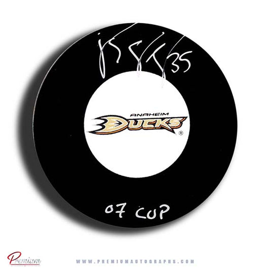 J.S. Giguere Anaheim Ducks Autographed Puck w/ 07 Cup Insctiption