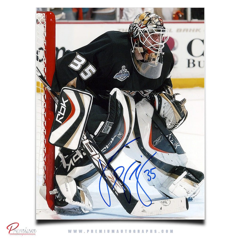 Jean-Sebastien Giguere Anaheim Ducks Signed 8x10 Photograph Against the Post