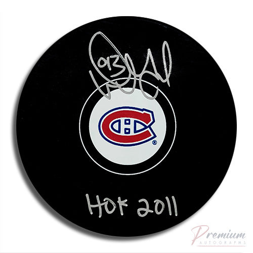 Doug Gilmour Montreal Canadiens Signed Puck w/ HOF 2011 Inscription