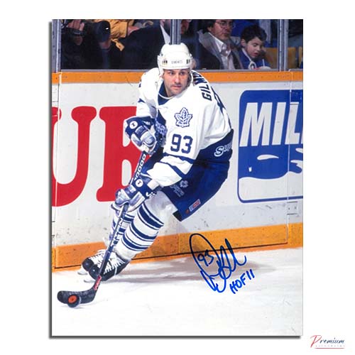 Doug Gilmour Toronto Maple Leafs Signed 8x10 Photograph Along the Boards /w HOF 2011 Inscription