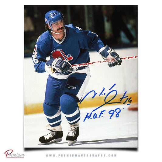 Michel Goulet Quebec Nordiques Signed 8x10 Photograph Defencsive Zone w/ HOF 98 Inscription