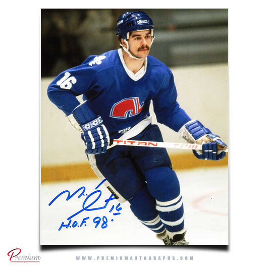 Michel Goulet Quebec Nordiques Signed 8x10 Photograph Focused w/ HOF 98 Inscription