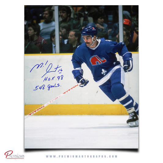 Michel Goulet Quebec Nordiques Autographed 16x20 w/ HOF 98 & 548 Goals Inscriptions