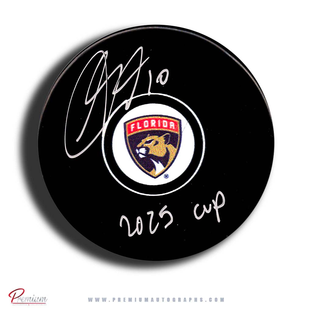 A.J. Greer Florida Panthers Autographed Puck w/ 2025 Cup Inscription