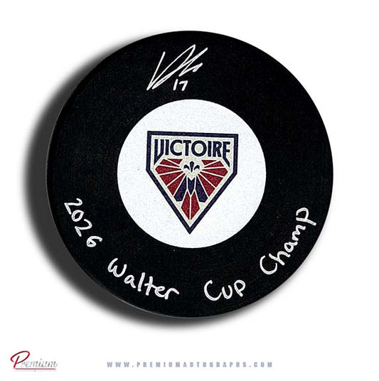 Dara Greig Montreal Victoire PWHL Autographed Puck w/ 2026 Walter Cup Champion Inscription