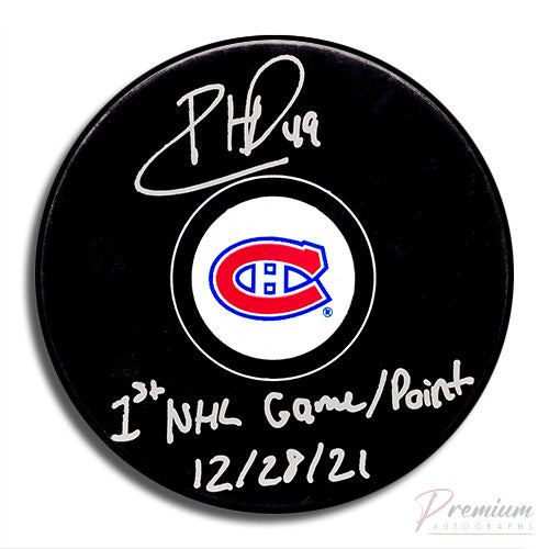 Rafael Harvey-Pinard Montreal Canadiens Signed Puck w/ First NHL Goal & Point 12/28/21 Inscription