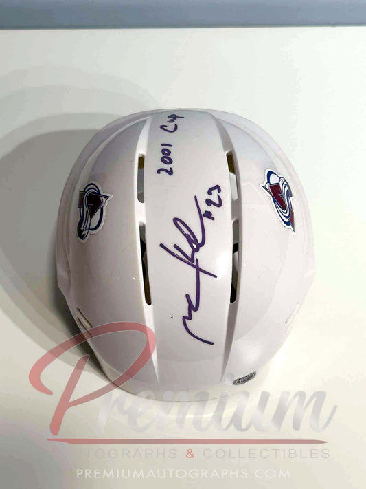 Milan Hejduk Colorado Avalanche Autographed Mini Helmet w/ 2001 Cup Inscription WHITE