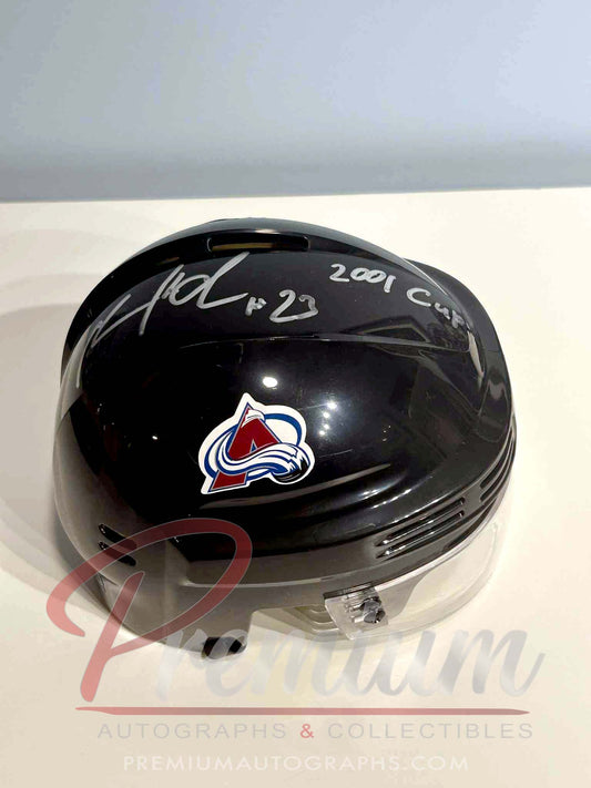 Milan Hejduk Colorado Avalanche Autographed Mini Helmet w/ 2001 Cup Inscription BLACK