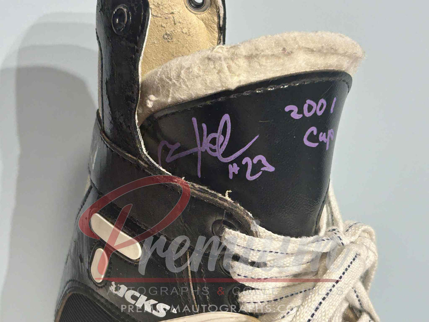 Milan Hejduk Autographed Used Skate w/ 2001 Cup Inscription