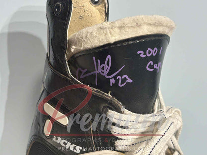 Milan Hejduk Autographed Used Skate w/ 2001 Cup Inscription