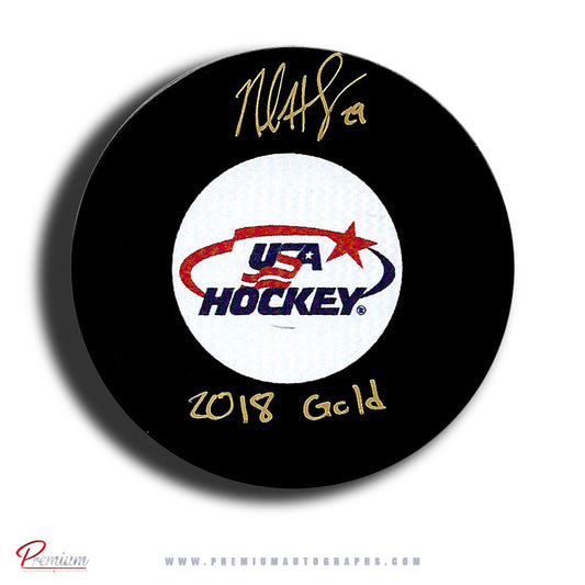 Nicole Hensley Team USA Autographed Puck w/ 2018 Gold Inscription
