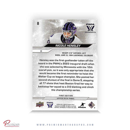 Nicole Hensley Minnesota Frost Autographed 2023-24 First Edition Upper Deck PWHL Hockey Card #8