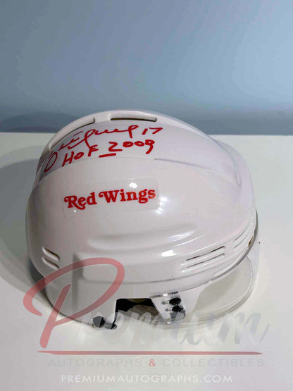 Brett Hull Detroit Red Wings Autographed Mini Helmet w/ HOF 2009 Inscription