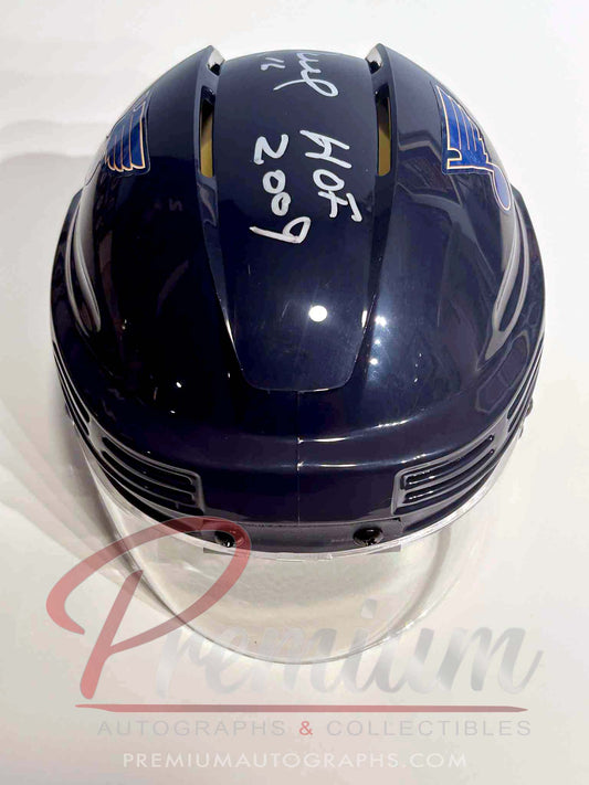 Brett Hull St. Louis Blues Autographed Mini Helmet w/ HOF 2009 Inscription