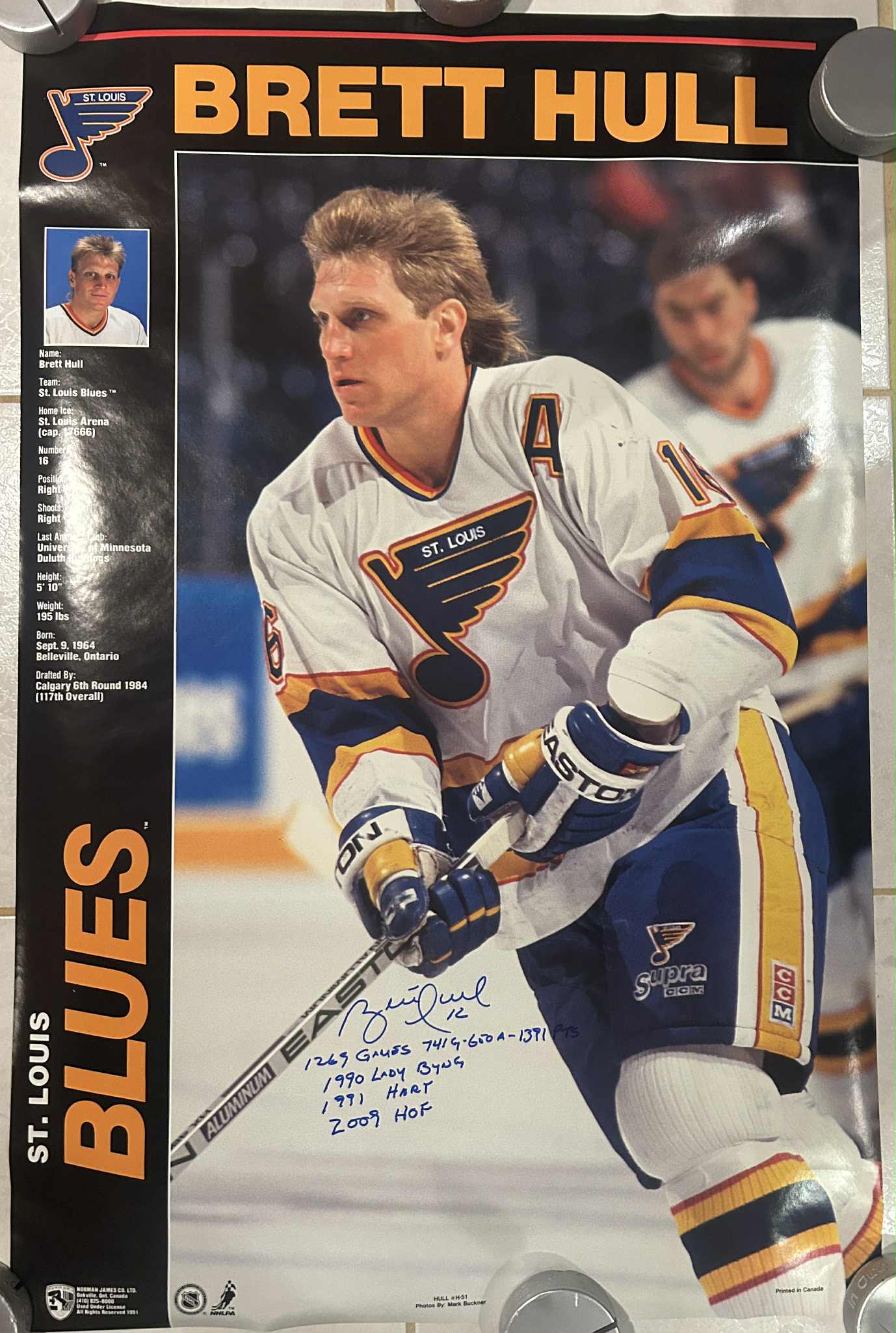 Brett Hull St. Louis Blues Autographed Poster w/ Multiple Career Inscriptions