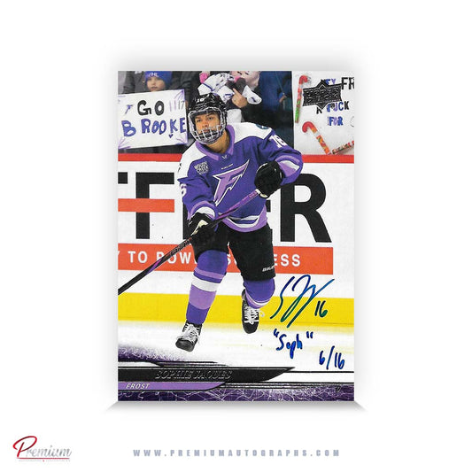 Sophie Jaques Minnesota Frost Autographed 2024-25 Upper Deck PWHL Hockey Card #8 Ltd /16 Nicknames  edn. w/ "Soph" Inscription