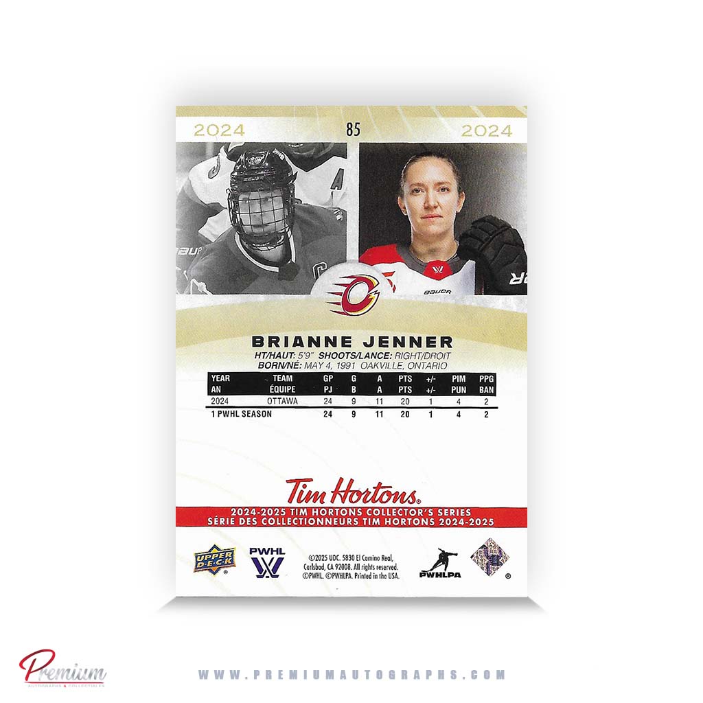 Brianne Jenner Ottawa Charge Autographed 25-26 Upper Deck PWHL Tim Hortons Hockey Card #85