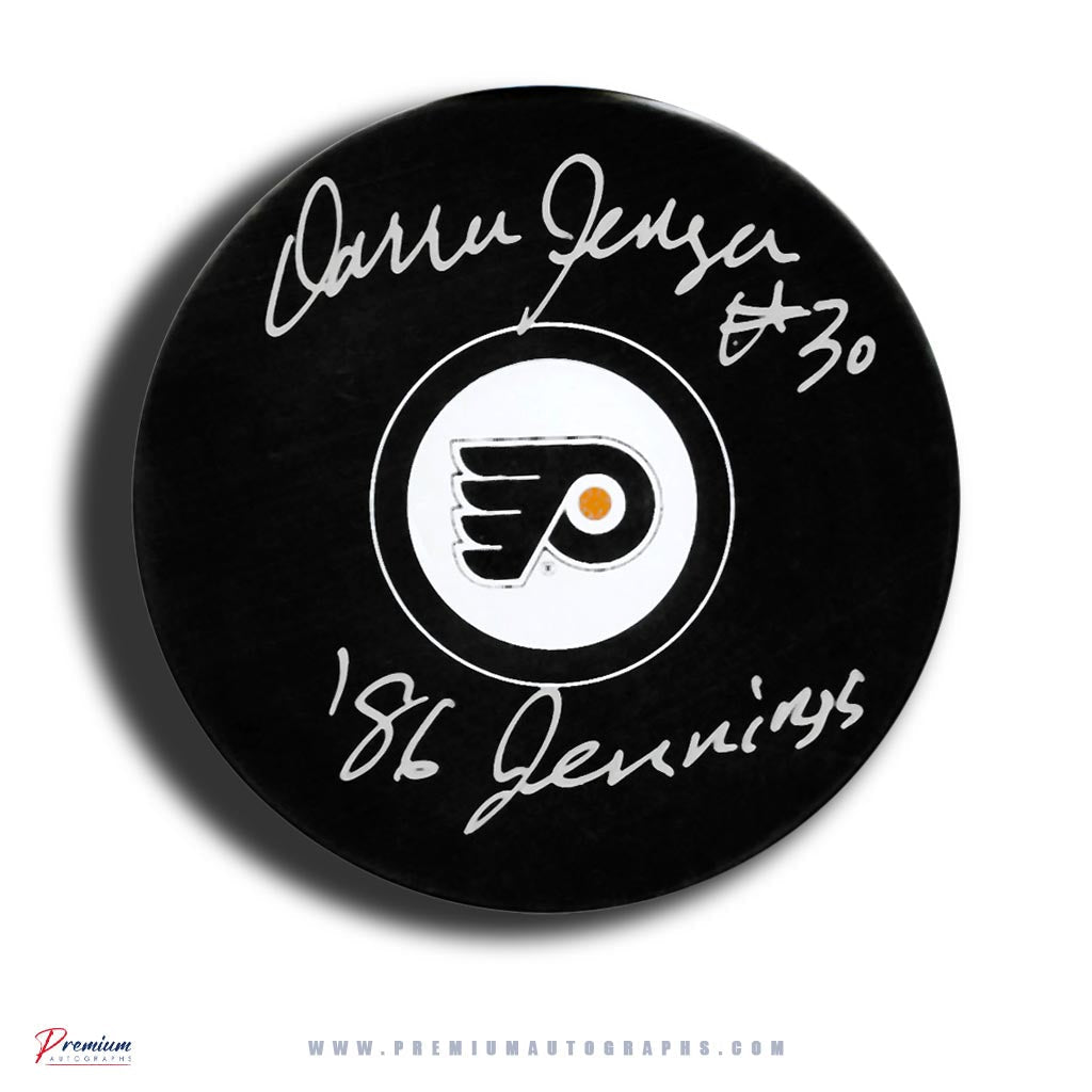 Darren Jensen Philadelphia Flyers Signed Puck w/ 86 Jennings Inscription