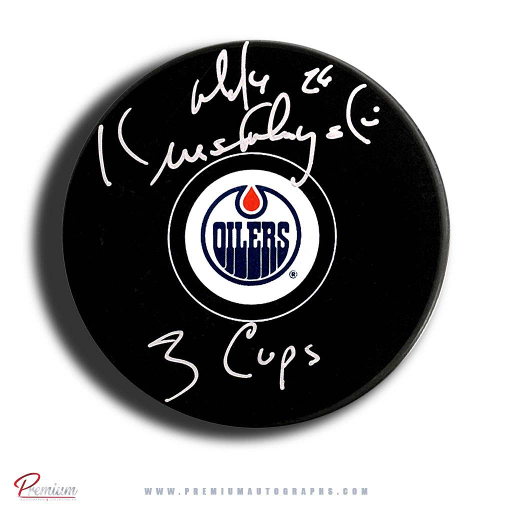 Mike Krushelnyski Edmonton Oilers Autographed Puck w/ 3 Cups