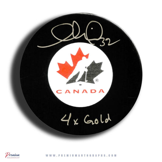 Charline Labonte Team Canada Signed Puck w/ 4x Gold Inscription