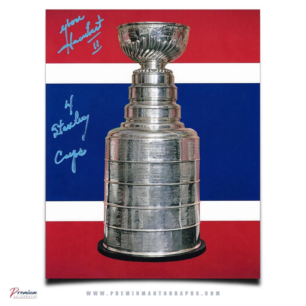 Yvan Lambert  Montreal Canadiens Signed Stanley Cup 8x10 w/ 4 Stanley Cups inscription