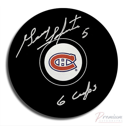 Guy Lapointe Montreal Canadiens Signed Puck w/ 6 Cups Inscription