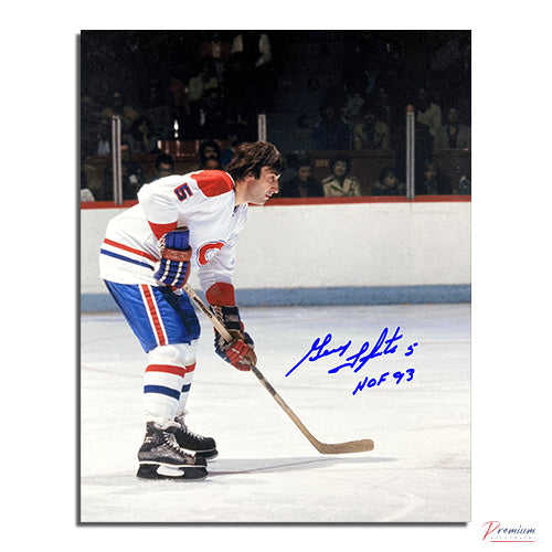 Guy Lapointe Montreal Canadiens Signed 8x10 Photograph Face Off w/ HOF 93 Inscription