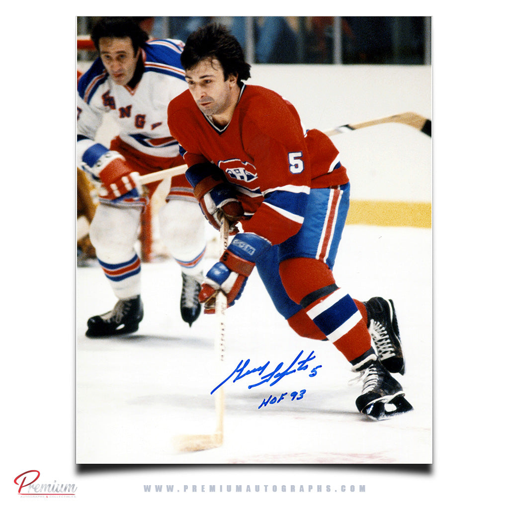 Guy Lapointe Montreal Canadiens Signed 8x10 Photograph Vs. Rangers w/ HOF 93 Inscription