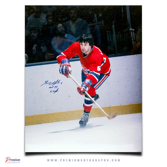 Guy Lapoite Montreal Canadiens Signed 16x20 Photograph Pass Made w/ HOF 93 & 6 Cups Inscriptions