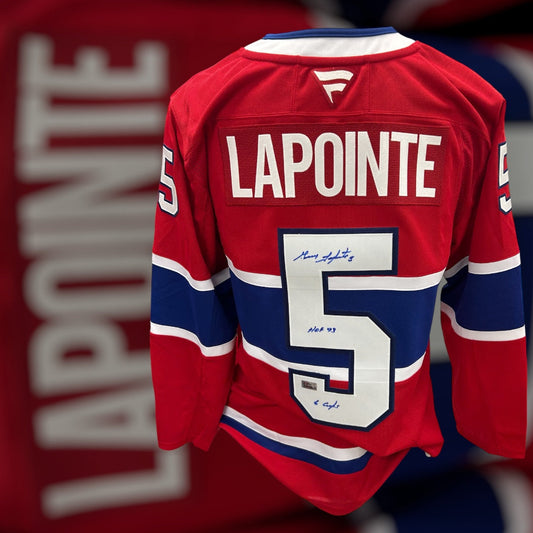 Guy Lapointe Montreal Canadiens Fanatics Autographed Jersey w/ HOF 93 & 6 cups Inscription