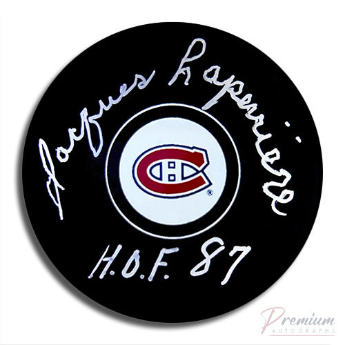 Jacques Laperriere Montreal Canadiens Signed Puck w/ HOF 87 Inscription