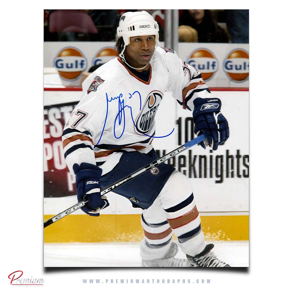 Georges Laraque Edmonton Oilers Autographed 8x10 Photograph Focused