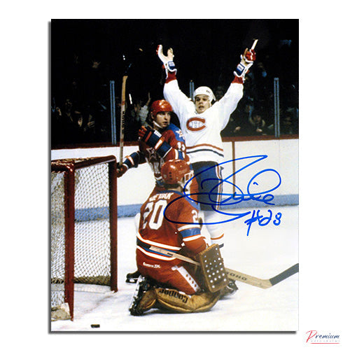 Pierre Larouche Montreal Canadiens Signed 8x10 Photograph Goa Celebration Vs. CCCP