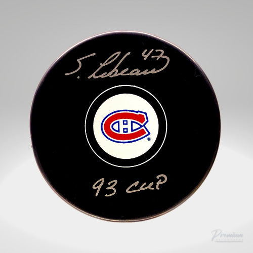 Stephan Lebeau Montreal Canadiens Signed Puck w/ 93 Cup Inscription