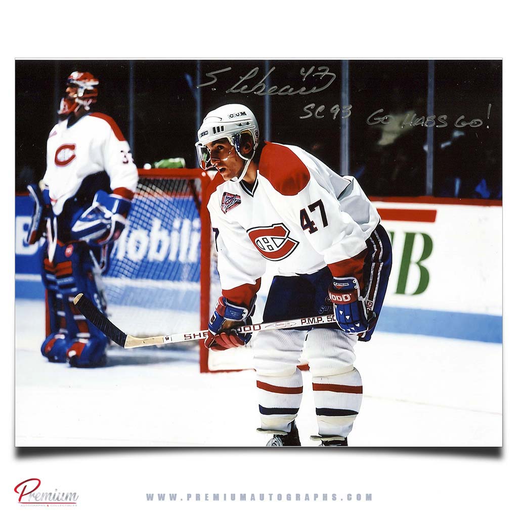 Stephan Lebeau Montreal Canadiens Signed 8x10 Photograph w/ Stanley Cup & 'Go Habs Go' Inscription