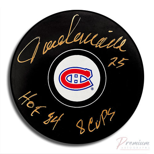 Jacques Lemaire Montreal Canadiens Signed Puck w/ 8 cups & HOF 84 Inscription