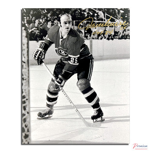 Jacques Lemaire Montreal Canadiens Signed 8x10 Photograph In the Slot B&W w/ HOF 84 Inscription