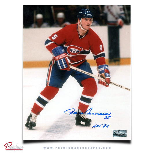 Jacques Lemaire Montreal Canadiens Autographed 8x10 Photograph Over the Blue Line w/ 1984 HOF Inscription