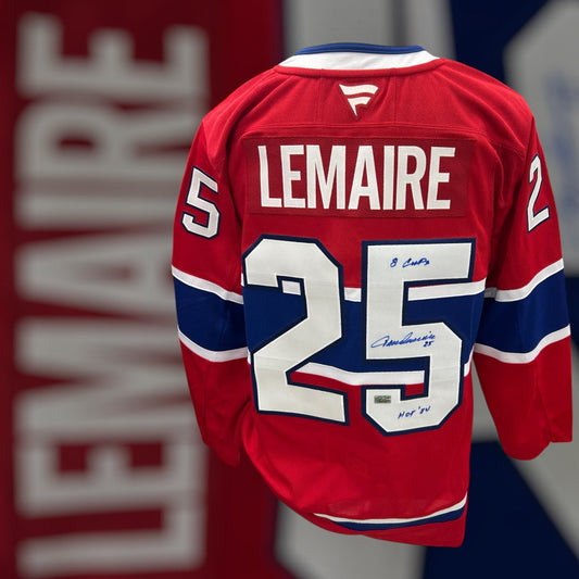 Jacques Lemaire Montreal Canadiens Fanatics Autographed Jersey w/ 8 cups & HOF 04 Inscription