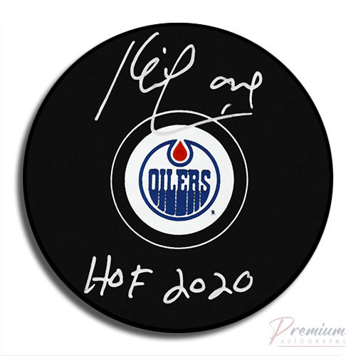 Kevin Lowe Edmonton Oilers Signed Puck w/ HOF 2020 Inscription