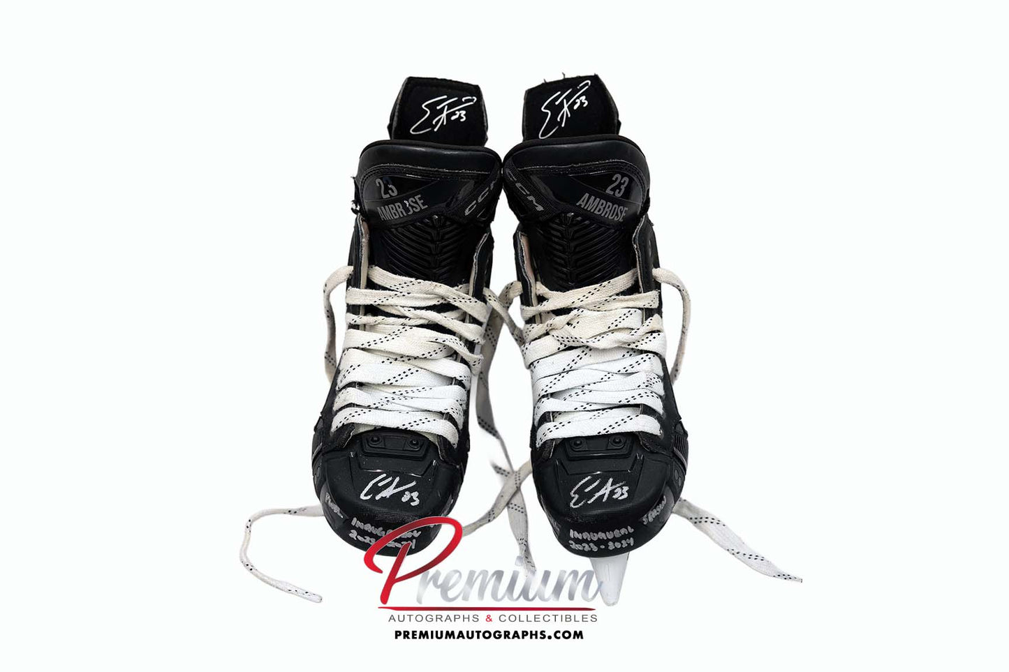 Erin Ambrose Montreal Victoire Game Used Skates 2023 Inaugural Season Inscription